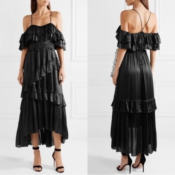 NWT Ulla Johnson Black Silk Louisa Ruffle Silk Tiered Dress - Picture 11 of 12